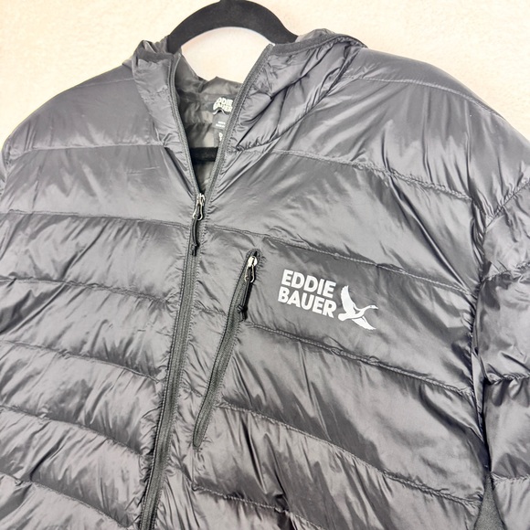 291. Eddie Bauer 550 Down Hooded Puffer Jacket Black Men’s XL - Picture 5 of 10